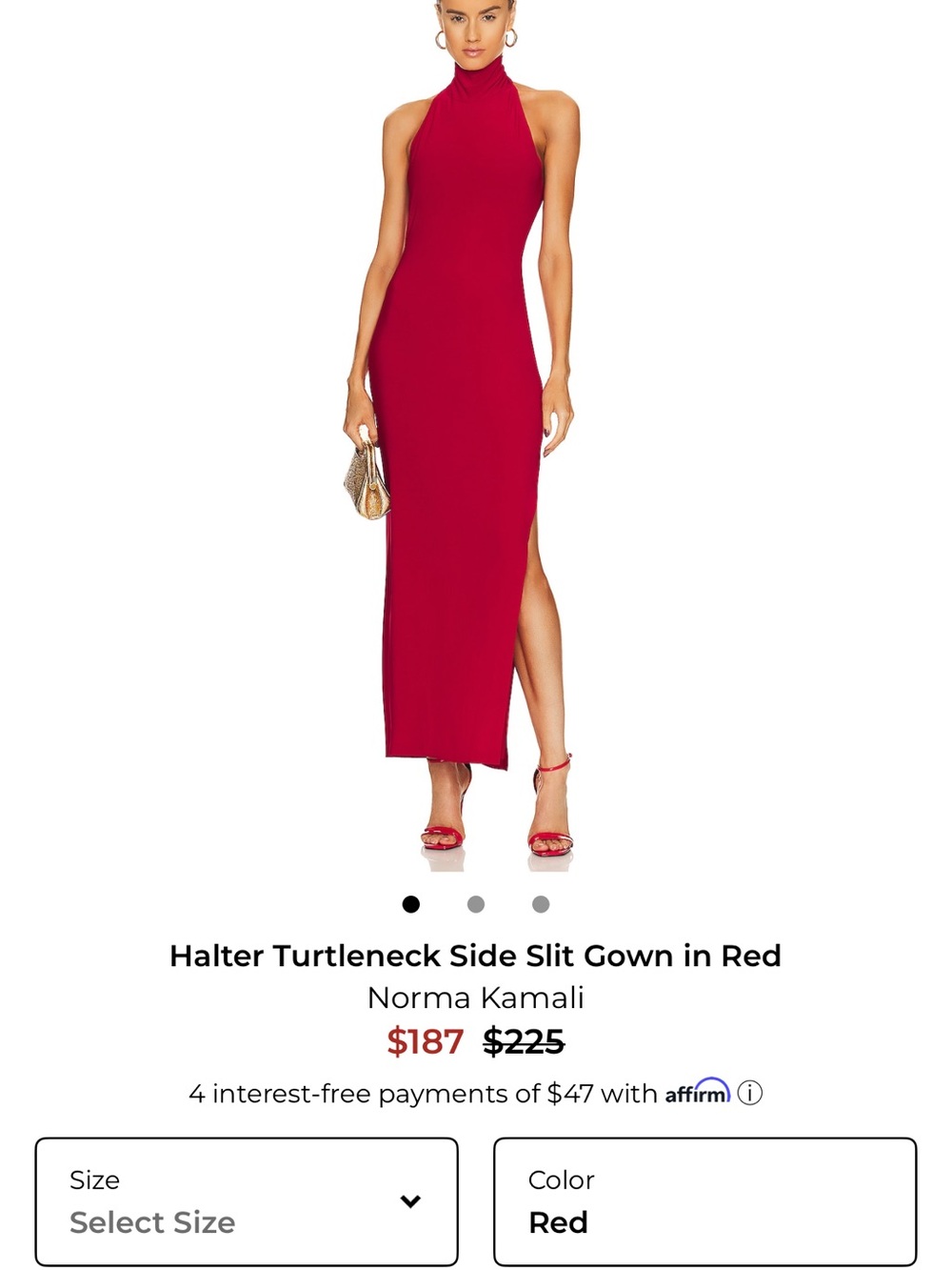 Norma Kamali Crimson Halter Turtleneck Maxi Dress with Side Slit